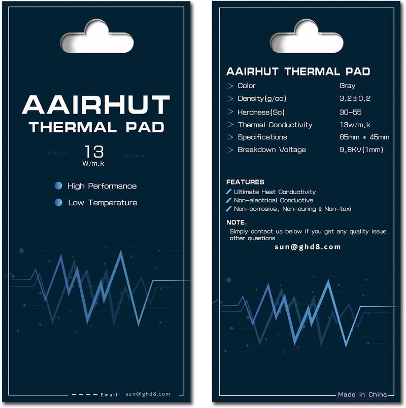 Aairhut وسادة حرارية 13W/mK [0.5~3mm]، 85 × 45 × 3mm وسادة تبريد سيليكون غير موصلة مقاومة للحرارة غلاف أوديسي متطرف مع أفلام لاصقة مزدوجة لجهاز الكمبيوتر المحمول PS4/PS5/CPU/GPU/كمبيوتر - Image 1